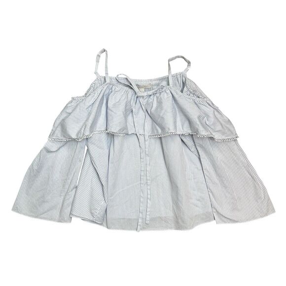 Jonathan Simkhai Top Sz XS Striped Ruffle Off The Shoulder 3/4 Sleeve Blue White - Picture 6 of 10